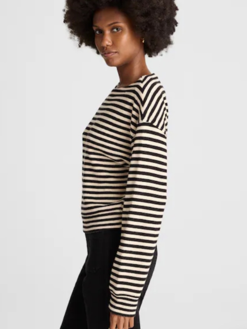 Madewell Boatneck Drop Shoulder Striped Knit Top Black Ivory Size Small - Picture 4 of 8
